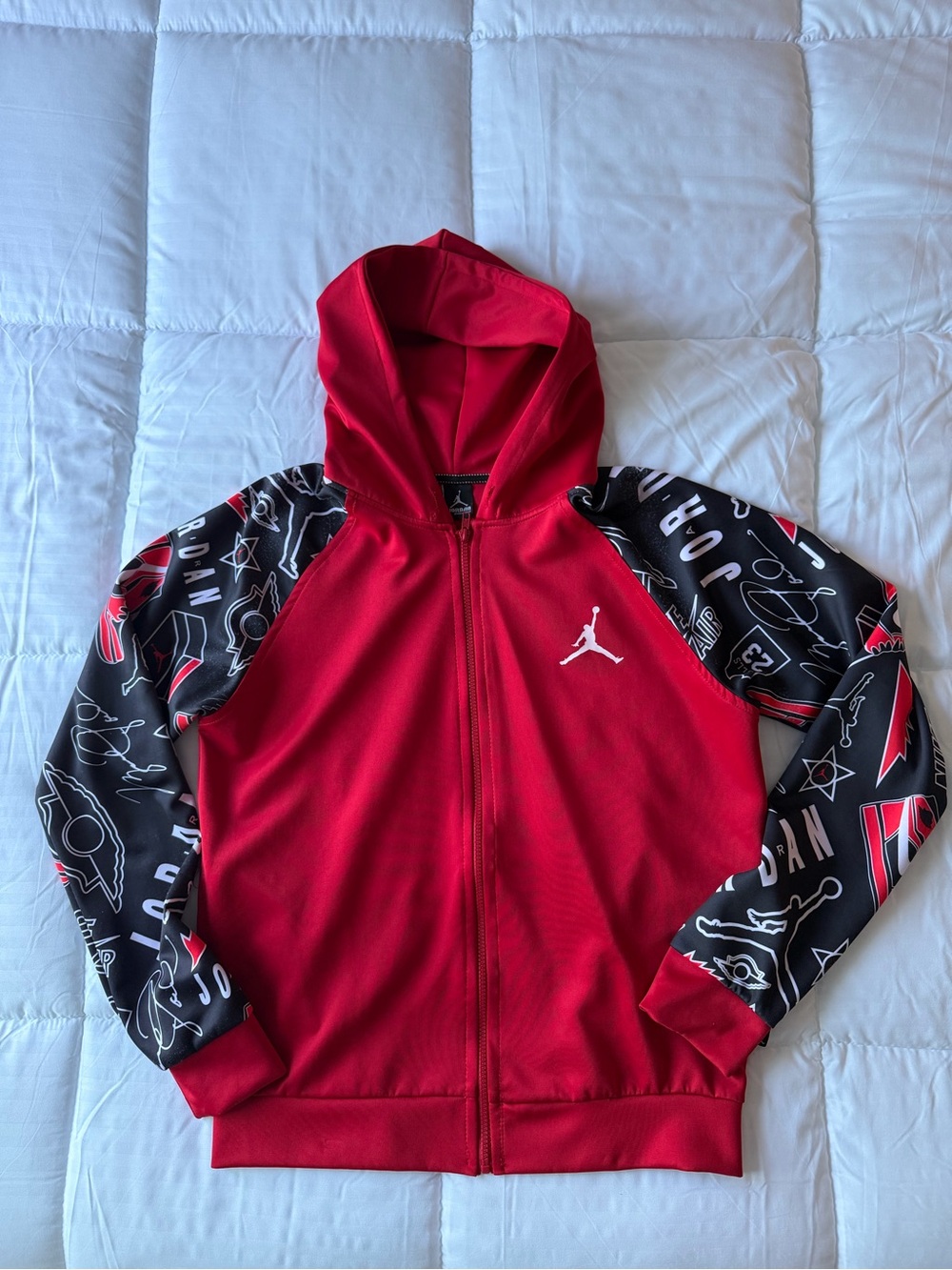 Jordan Red Full-Zip Hoodie with Black Graphic Sleeves